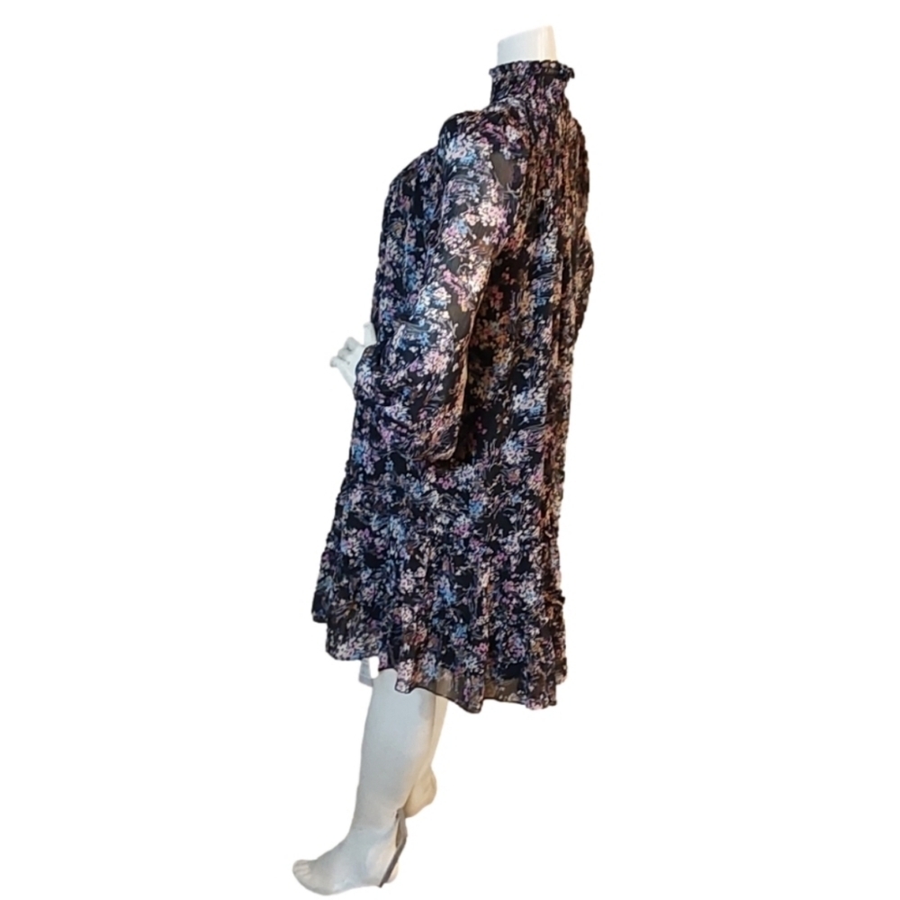 CECE NWT SMOKED NECK FLORAL LONG SLEEVES KNEE HIGH DRESS SIZE MEDIUM - Picture 6 of 6
